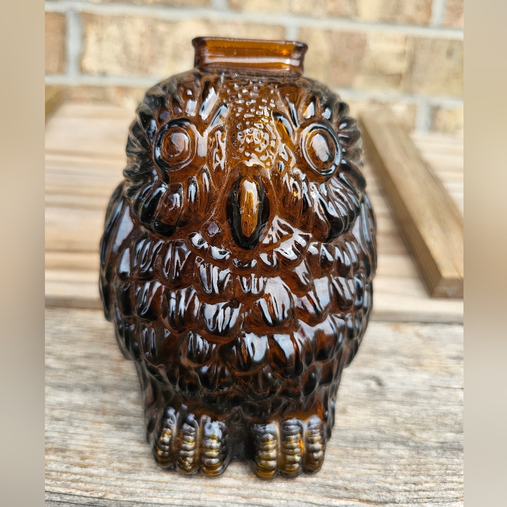 Libbey of Canada - Wise Old Owl Brown Glass Piggy Bank